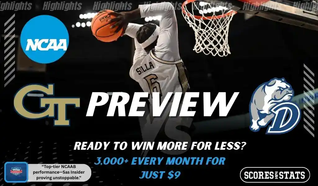 Georgia Tech Yellow Jackets vs Drake Bulldogs preview graphic featuring NCAA basketball matchup promotion for November 29 2025.