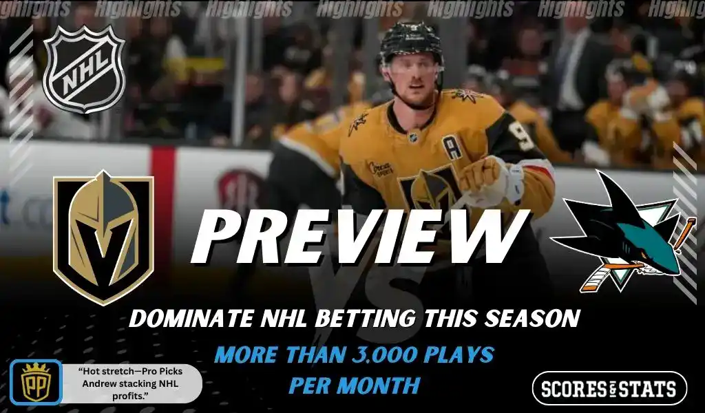 Vegas Golden Knights vs San Jose Sharks preview graphic featuring NHL matchup promotion for November 29 2025.