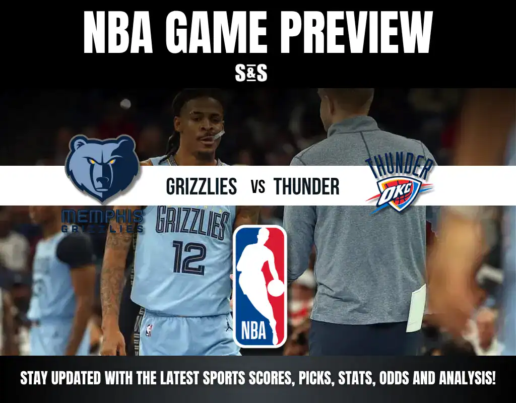 Previews 7 NBA game preview featuring the Memphis Grizzlies vs. Oklahoma City Thunder, highlighting team logos and game analysis.
