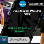 College basketball promo graphic featuring Texas A&M Aggies and Manhattan Jaspers players with team logos and Scores and Stats branding, promoting betting picks and predictions for their November 21, 2025 matchup.
