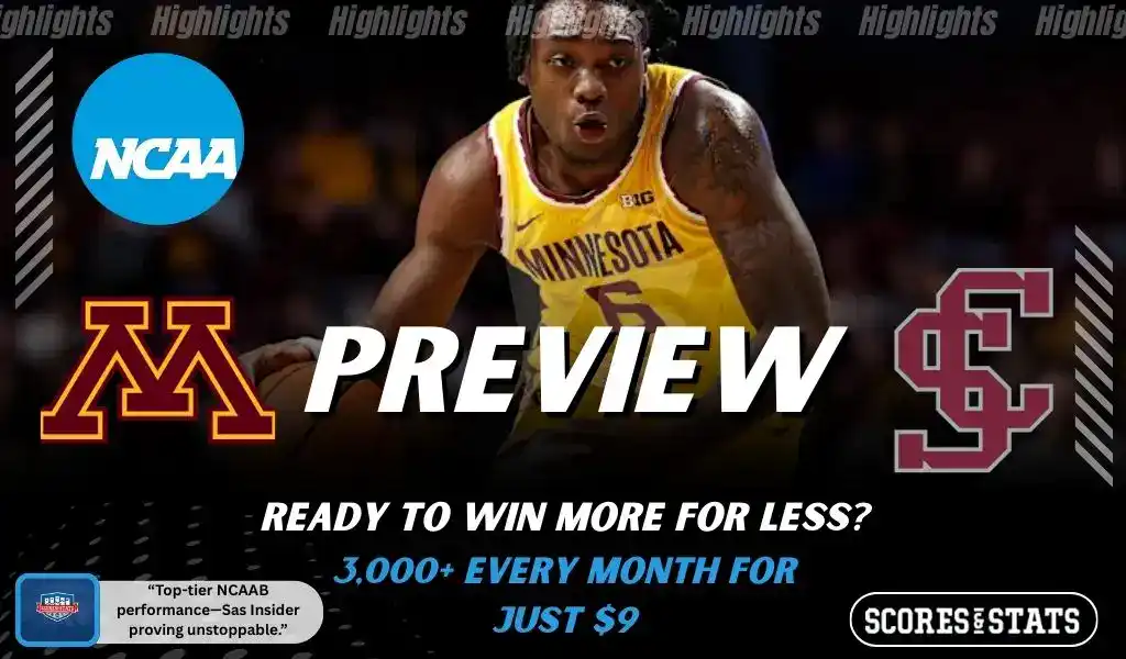 Minnesota Golden Gophers vs Santa Clara Broncos preview graphic for November 28, 2025 basketball picks and predictions.