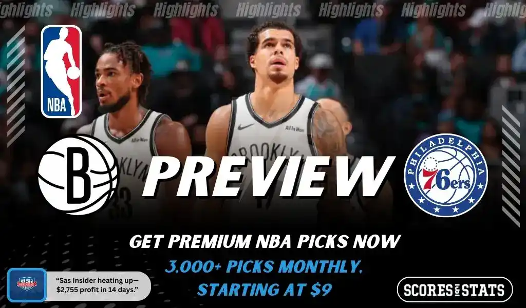 Brooklyn Nets vs Philadelphia 76ers matchup preview for November 28, 2025 featuring team logos and players on the court.