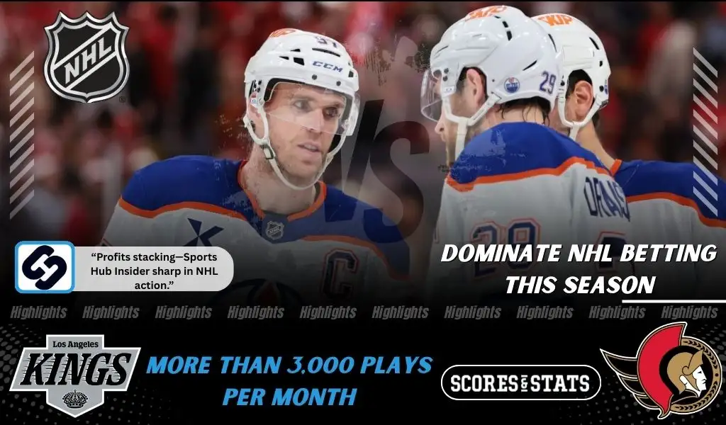 Edmonton Oilers and Dallas Stars players featured in a matchup graphic promoting NHL picks and predictions for November 25, 2025, with ScoresAndStats branding