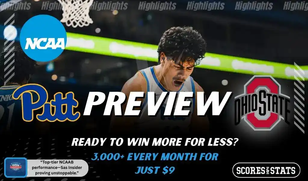Pittsburgh Panthers vs Ohio State Buckeyes college basketball preview graphic for November 28, 2025 featuring player action and both team logos.