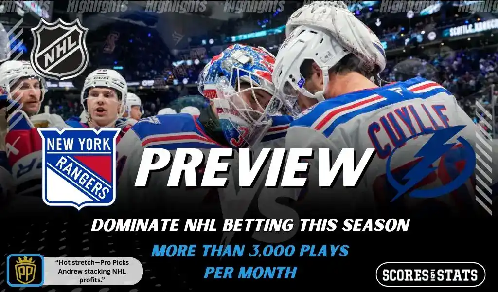 New York Rangers vs Tampa Bay Lightning preview graphic featuring NHL matchup promotion for November 29 2025.