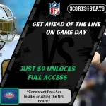 NFL promotional graphic featuring the New Orleans Saints and Atlanta Falcons highlighting premium picks and predictions for the 2025 season.