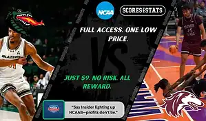 UAB Blazers and Southern Illinois Salukis players featured in a matchup graphic promoting NCAAB picks and predictions for November 24, 2025, with ScoresAndStats branding