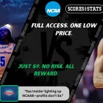 UC San Diego Tritons and Temple Owls players featured in a matchup graphic promoting NCAAB picks and predictions for November 24, 2025, with ScoresAndStats branding