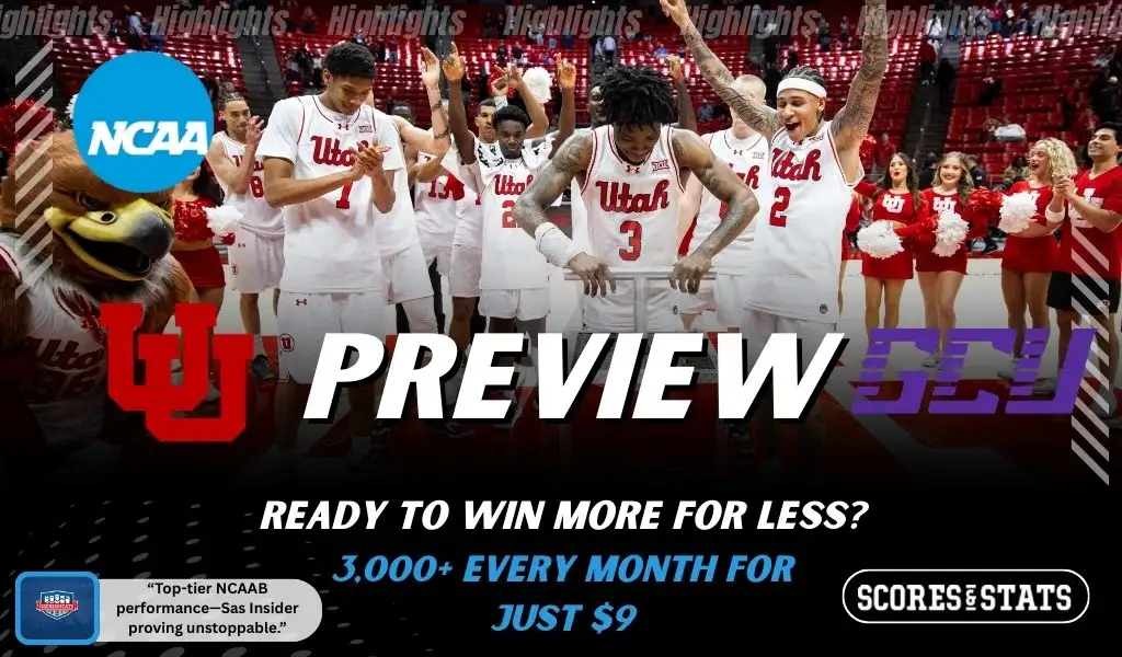 Utah Utes and Grand Canyon Lopes players featured in a matchup graphic promoting NCAAB picks and predictions for November 25, 2025, with ScoresAndStats branding