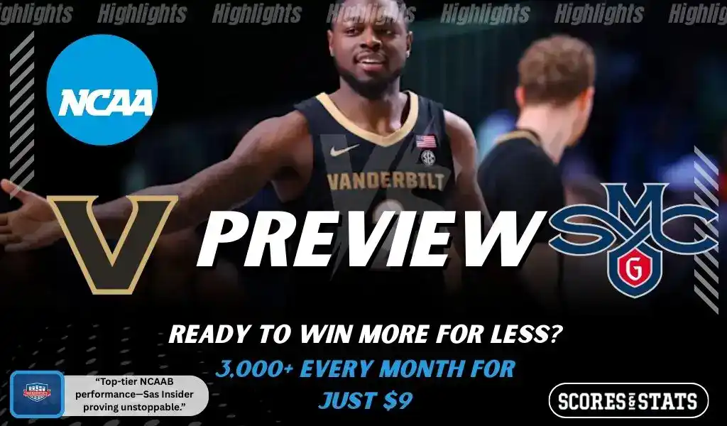 Vanderbilt Commodores vs Saint Mary’s Gaels preview graphic for November 28, 2025 college basketball picks and predictions.