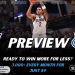 Villanova Wildcats and Old Dominion Monarchs players featured in a matchup graphic promoting NCAAB picks and predictions for November 25, 2025, with ScoresAndStats branding