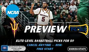 Arizona State Sun Devils and Northern Arizona Lumberjacks featured in NCAA basketball preview graphic ahead of their upcoming matchup.