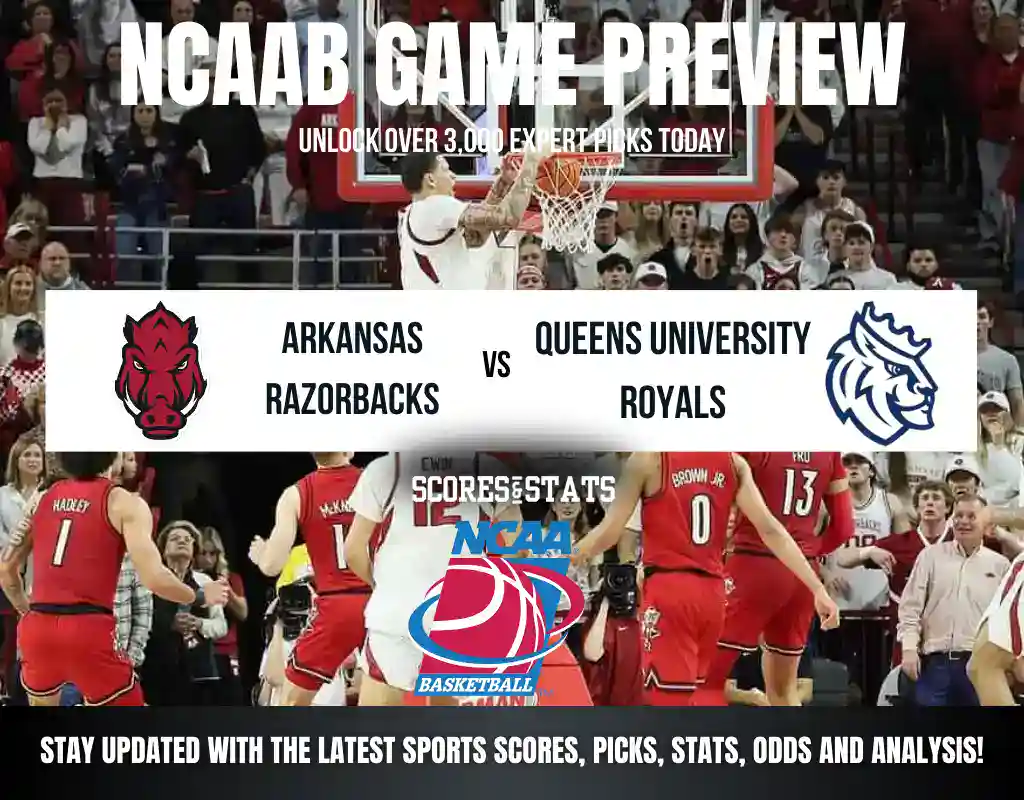 NCAAB 7 Arkansas Razorbacks vs Queens University Royals NCAA Basketball preview, non-conference matchup in Fayetteville.