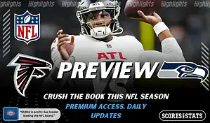Atlanta Falcons and Seattle Seahawks featured in NFL preview graphic ahead of their upcoming matchup.