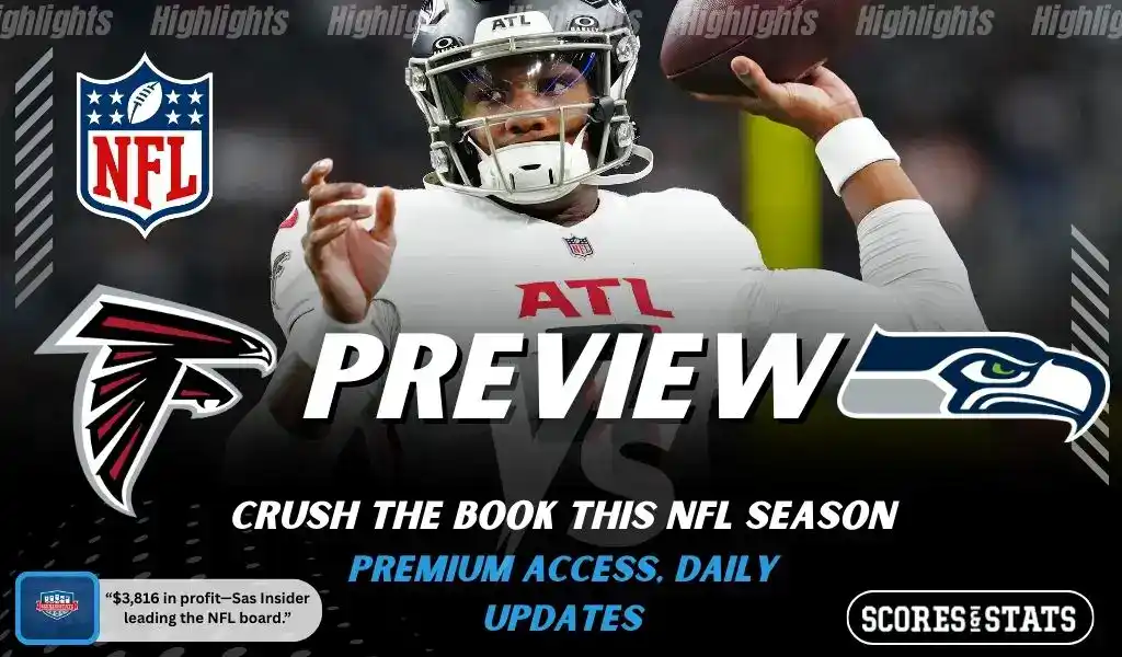 3 Atlanta Falcons and Seattle Seahawks featured in NFL preview graphic ahead of their upcoming matchup.