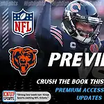Home 29 Chicago Bears vs Green Bay Packers NFL game preview image featuring Bears quarterback celebrating on the field with team logos displayed