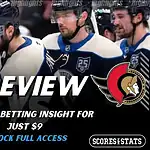 Inicio 16 NHL preview graphic featuring Columbus Blue Jackets and Ottawa Senators logos with Blue Jackets players on the ice and the word preview across the center