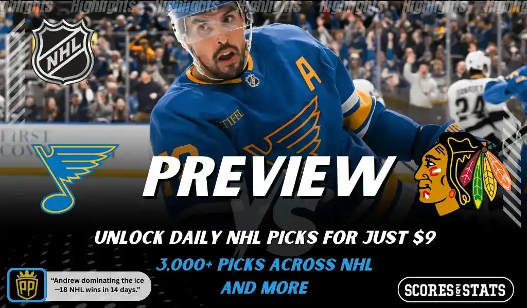 St Louis Blues forward skating with the puck during an NHL game against the Chicago Blackhawks, Central Division matchup on December 12, 2025