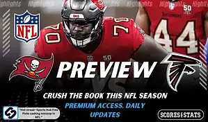 Tampa Bay Buccaneers and Atlanta Falcons featured in NFL matchup preview graphic ahead of their upcoming game.