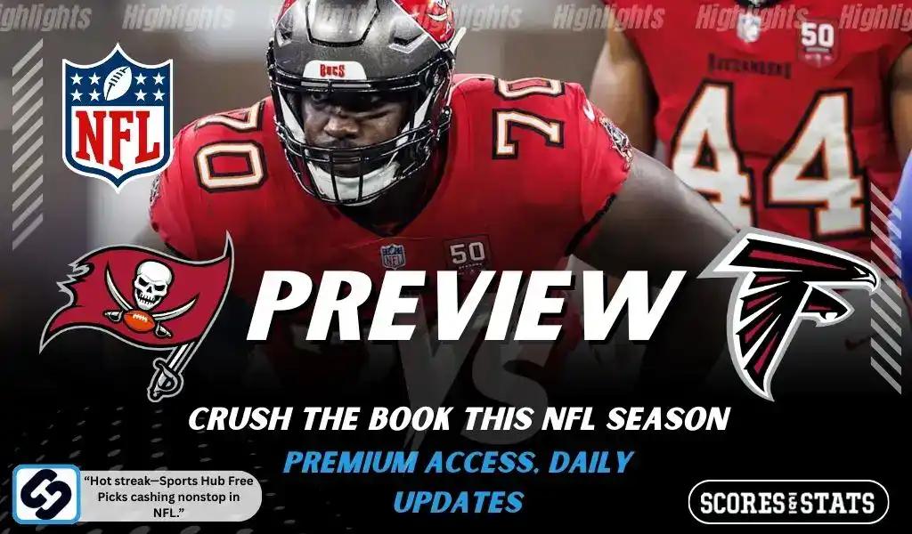 Tampa Bay Buccaneers and Atlanta Falcons featured in NFL matchup preview graphic ahead of their upcoming game.