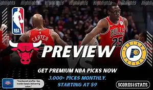 Chicago Bulls and Indiana Pacers featured in NBA preview graphic ahead of their upcoming matchup.