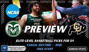 Colorado State Rams and Colorado Buffaloes featured in NCAA basketball preview graphic ahead of their upcoming matchup.