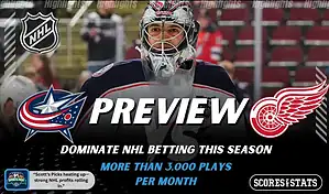 Columbus Blue Jackets and Detroit Red Wings featured in NHL preview graphic ahead of their upcoming matchup.