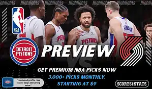 Detroit Pistons and Portland Trail Blazers featured in NBA preview graphic ahead of their upcoming matchup.