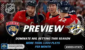Florida Panthers and Nashville Predators featured in NHL preview graphic ahead of their upcoming matchup.