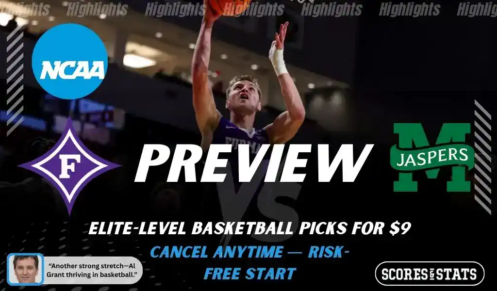 Previews 8 Furman Paladins vs Manhattan Jaspers NCAA basketball game preview image showing Furman player attempting a layup with team logos displayed