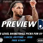 Home 41 Houston Cougars and Jackson State Tigers featured in NCAA basketball preview graphic ahead of their upcoming matchup.