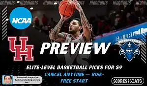 Houston Cougars vs New Orleans Privateers NCAA basketball preview graphic, December 13 2025