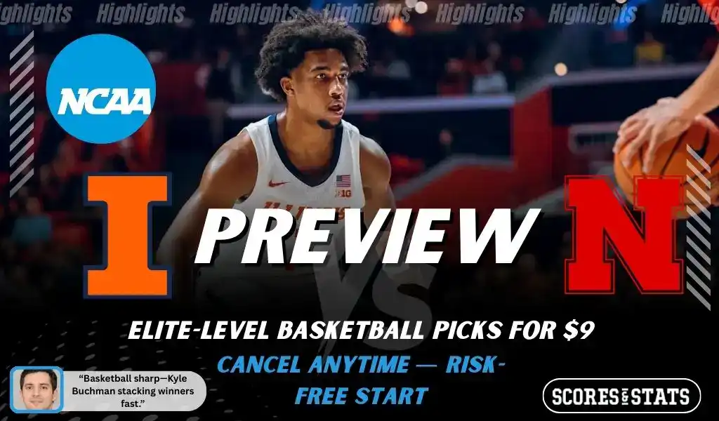 Illinois Fighting Illini vs Nebraska Cornhuskers college basketball game preview graphic