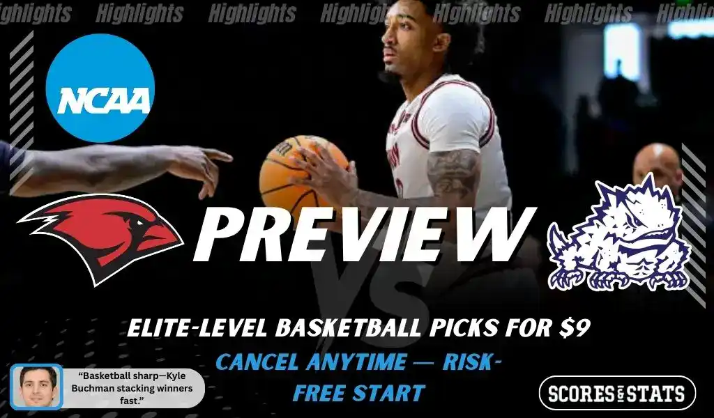 Incarnate Word Cardinals vs TCU Horned Frogs NCAA basketball game preview image featuring players in action and team logos