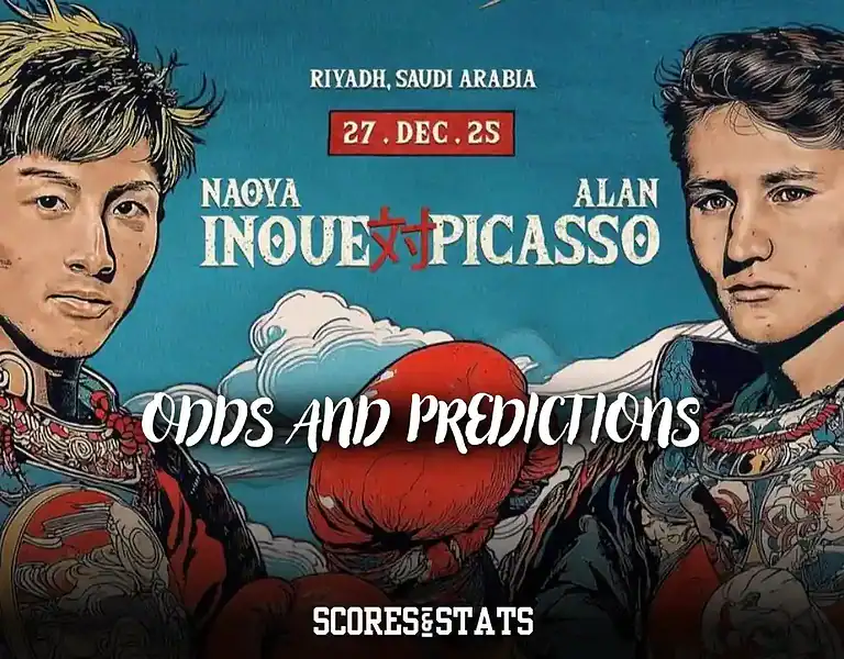 Promotional poster for a boxing match in Riyadh, featuring Naoya Inoue vs. Alan Picasso, with vibrant artwork and event details.