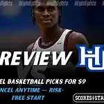 Home 44 Jackson State Tigers vs Hampton Pirates NCAA basketball game preview image featuring Jackson State player on the court with team logos displayed