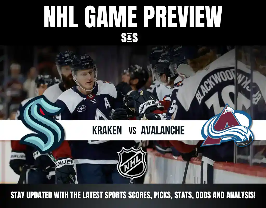 Previews 6 NHL game preview featuring Sharks vs Flames, with team logos and details encouraging fans to stay updated on scores and analysis.