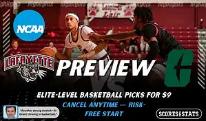 Lafayette Leopards vs Charlotte 49ers NCAA basketball game preview image showing Lafayette player dribbling against Charlotte defender with team logos displayed