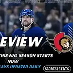 NHL preview graphic featuring Toronto Maple Leafs and Ottawa Senators logos with Maple Leafs players on the ice and the word preview across the center