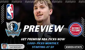 Dallas Mavericks vs Detroit Pistons NBA game preview image featuring Mavericks player in action with team logos displayed