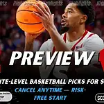 Home 40 Nebraska Cornhuskers and Wisconsin Badgers featured in NCAA basketball preview graphic ahead of their upcoming matchup.