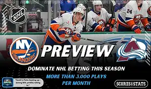 New York Islanders and Colorado Avalanche shown in NHL preview graphic ahead of their upcoming matchup.