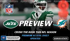 New York Jets and Miami Dolphins featured in NFL preview graphic ahead of their upcoming matchup.