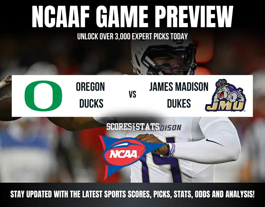 NCAAF 4 College Football Playoff betting preview featuring Oregon Ducks vs James Madison Dukes with odds and predictions.