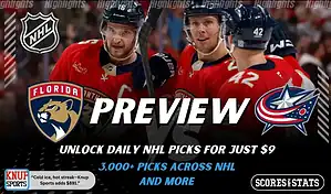 Florida Panthers and Columbus Blue Jackets shown in NHL preview graphic ahead of their upcoming matchup.