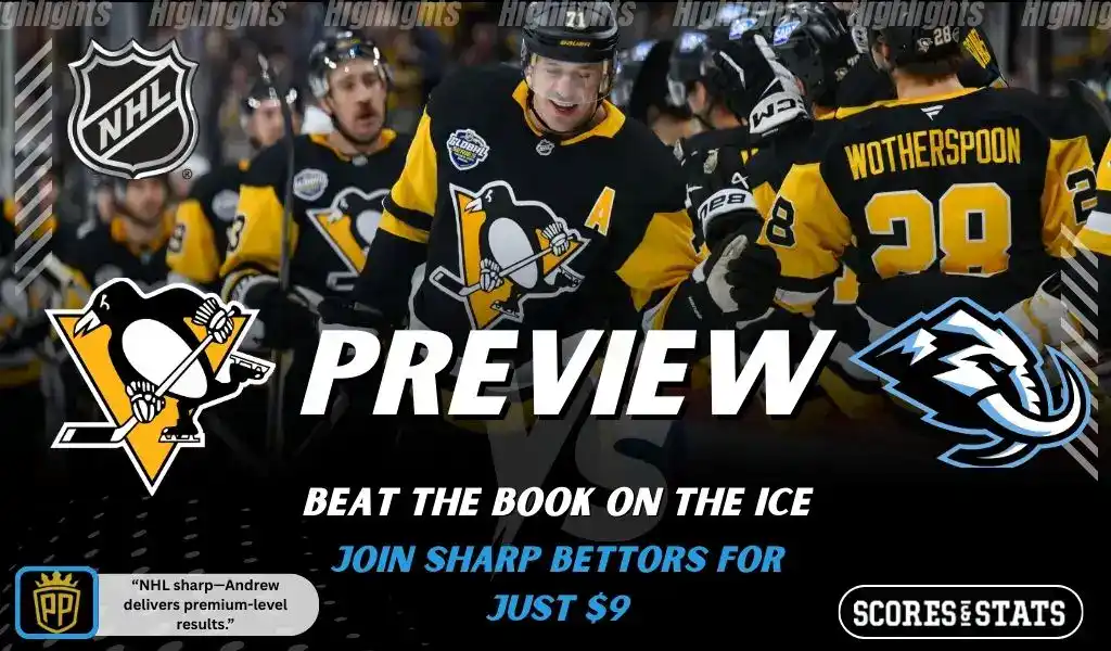 Pittsburgh Penguins face Utah Mammoth in NHL matchup preview with players celebrating on the ice, December 14, 2025