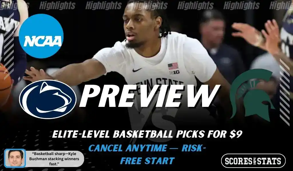 Penn State Nittany Lions vs Michigan State Spartans college basketball preview graphic