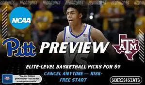Pittsburgh Panthers and Texas AM Aggies featured in NCAA basketball preview graphic before their upcoming matchup.