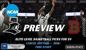 Providence Friars and Brown Bears featured in NCAA basketball preview graphic ahead of their upcoming matchup.