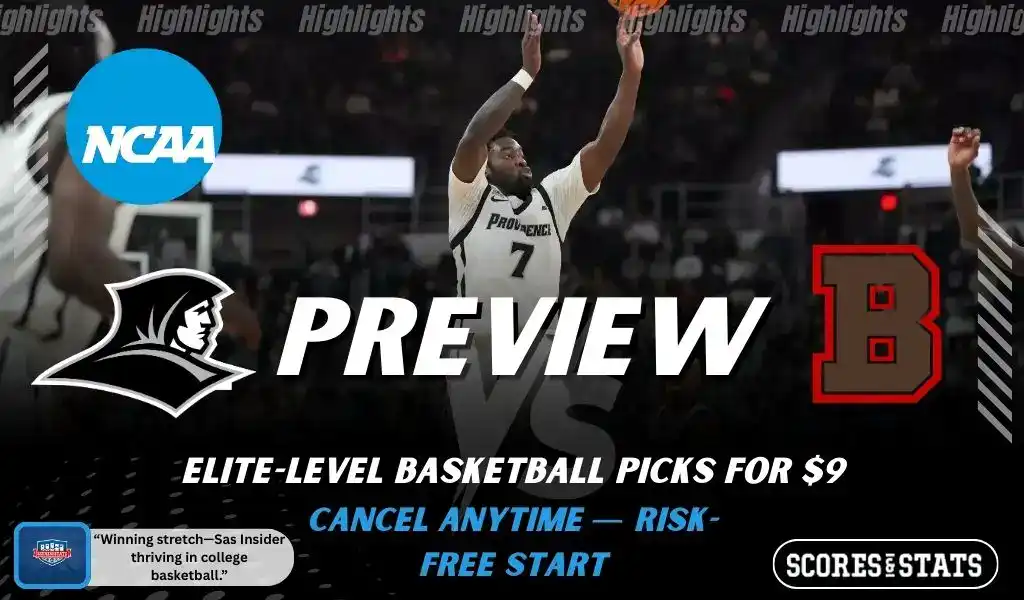 Providence Friars and Brown Bears featured in NCAA basketball preview graphic ahead of their upcoming matchup.